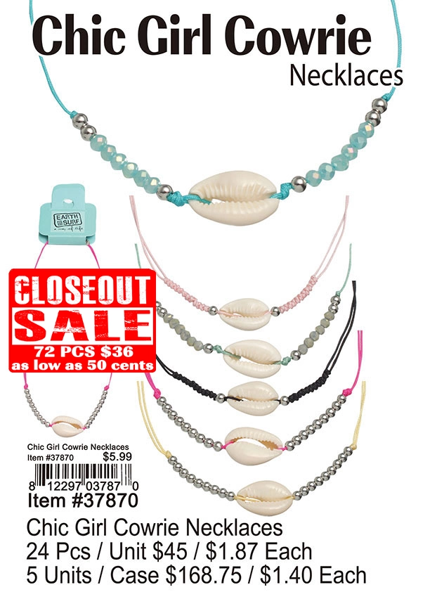 Chic Girl Cowrie Necklaces - Closeout 72 Pcs.